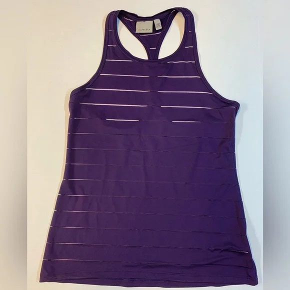 Athleta Chi High Neck Mesh Striped Racerback Tank Top Purple Womens Size XSP - Picture 1 of 7